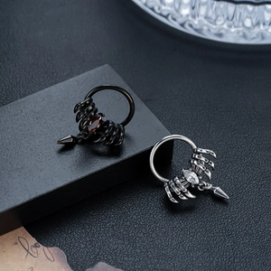 Gothic Punk Titanium Steel Scorpion Hoop Earrings For Men Women Marquise Rhinestone Pendant Piercing Jewelry Black Silver