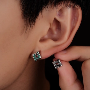 Boucles d'Oreilles Clous Forme de Serpent en Cuivre Vintage pour Hommes Femmes Unisexe Style Punk Tige Acier Inoxydable Émail Bijoux