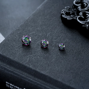 Titanium round aurora crystal stud earrings with 4-prong setting in three various sizes