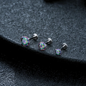 Polished titanium labret studs with rainbow cubic zirconia in three different sizes
