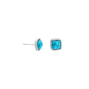 Square turquoise stud earrings with silver metal frame for a vintage unisex fashion look