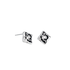 Boucles d'oreilles losanges vintage avec motif serpent, émail noir et finition argent