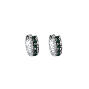 Boucles d'oreilles créoles en argent serties de gemmes vertes et zircons blancs