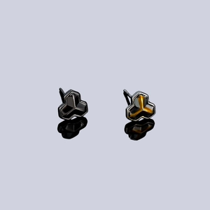Minimalist clover clover geometric stud earrings in black and gold chrome finishes