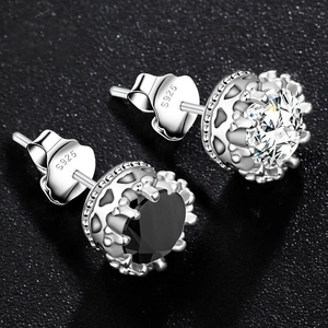 Orecchini a Bottone a Corona Minimalisti Hip Hop da Uomo in Rame Con Perno in Argento Sterling 925 Gioielli in Strass Neri Bianchi