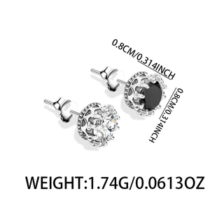 Orecchini a corona in argento S925 da uomo con pietre di zircone bianche e nere