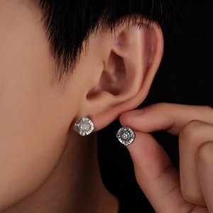 Compass Stud Earrings For Men Women Rhinestone Pave Round Copper Earrings With Stainless Steel Post Fashion Jewelry Accessories