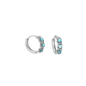 S925 silver hoop earrings featuring light blue zircon stones and white crystal accents
