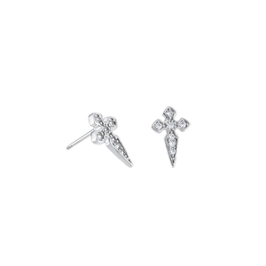 Punk silver cross stud earrings with sparkling cubic zirconia stones for men and women