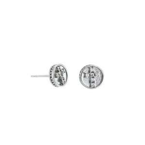 Boucles d'oreilles croix en argent avec zircons et bordure perlée de style vintage