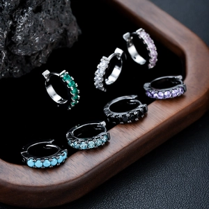 Copper Huggie Hoop Earrings With Colorful Zircon Rhinestones Minimalist Fashion Jewelry For Men And Women