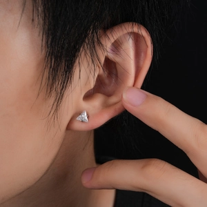 Minimalist triangular zircon stud earring in polished titanium steel for men and women