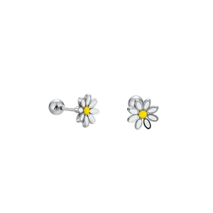 Daisy stainless steel stud earrings with white petals and secure ball screw back closure