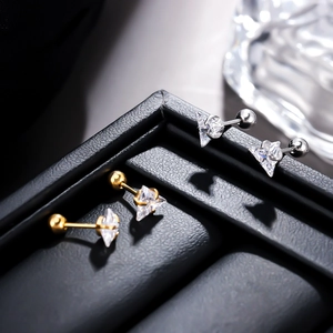 Stainless Steel Triangle Rhinestone Stud Earrings For Men Women Fashion Geometric Screw Back Piercing Jewelry Gift