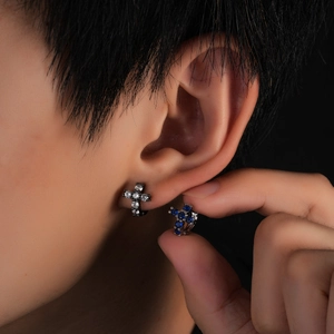 Cross Shape Copper Rhinestone Hoop Earrings For Women Men Light Luxury Gothic Punk Stainless Steel Earring Post Jewelry