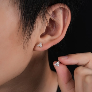 Triangle cut cubic zirconia stud earrings with stainless steel screw back for men and women