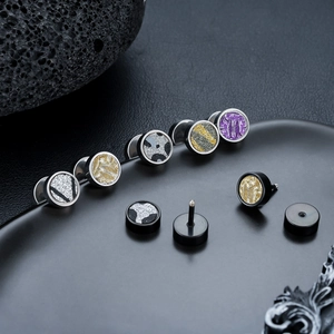 Iridescent Titanium Steel Stud Earrings For Men Women Unisex Punk Style Round Stainless Steel Stud Earrings Single Piece High-End Chic Jewelry Accessory