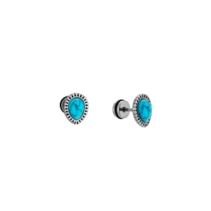 Vintage teardrop titanium steel stud earrings with blue turquoise inlay for men and women