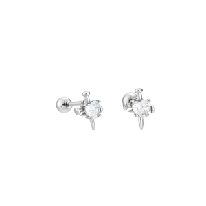 Boucles d'oreilles cœur en zircon et acier titane avec fermoir à vis argenté poli