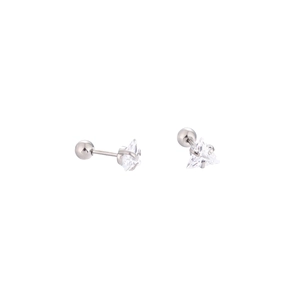 Titanium steel triangle zircon stud earrings with silver screw ball backs for women and men