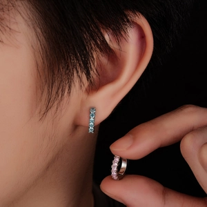 Fashionable S925 silver hoop earrings with blue and pink pave crystals for men and women