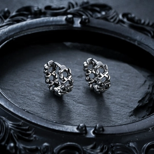 Boucles d'Oreilles Créoles en Acier Titane Motif Croix Ajouré Argent Punk Vintage Géométrique Rondes Homme Femme Bijoux