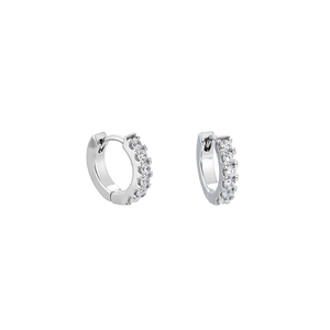 Classic silver earrings with micro-pave round zircon stones and a polished finish