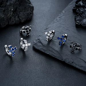 Cross-shaped zircon hoop earrings set in blue, white, and black stones for women