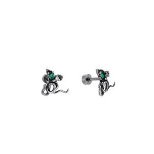 Boucles d'oreilles serpent en acier titane avec pierre verte et finition argent