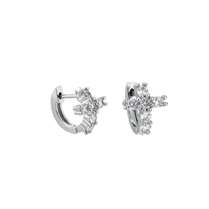 Elegant silver cross earrings with shimmering zircon stones for a minimalist luxury look