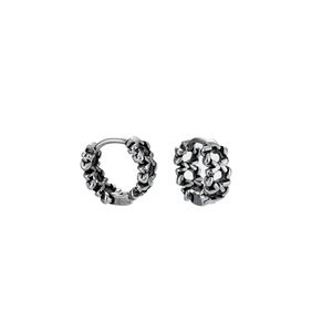Créoles vintage en argent oxydé avec motif en X creux pour hommes et femmes