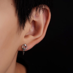 Wolf tooth stud earrings in titanium steel with punk style cone charms for men and women