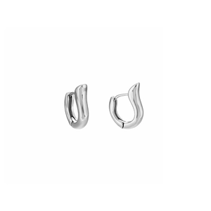Polished silver titanium steel hoop earrings with a modern minimalist wave geometric design