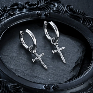 Vintage Titanium Steel Nail Cross Hoop Earrings For Men Women Gothic Punk Stainless Steel Ear Buckle Unisex Fashion Jewelry