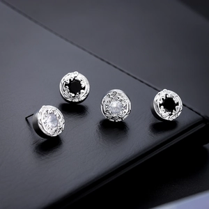 Retro Pi Xiu stud earrings with pavé zircon settings in silver and black gem options