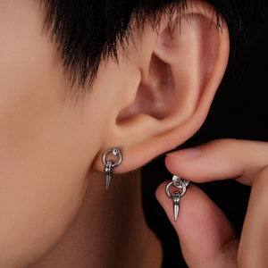Silver retro wolf tooth stud earrings in titanium steel for men and women
