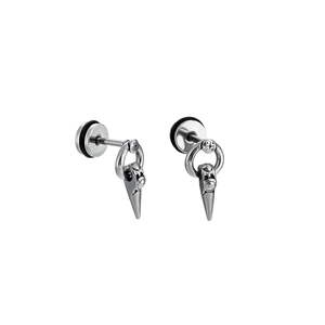 Titanium steel punk earrings with gothic bird skull pendant and cross emblem