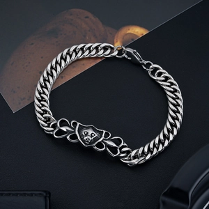 Vintage Lion Head Shield Bracelet For Men Titanium Steel Punk Gothic Curb Chain Retro Silver Animal Pattern Jewelry Gift