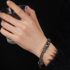 Gothic lion head cuban chain bracelet in vintage silver stainless steel for men