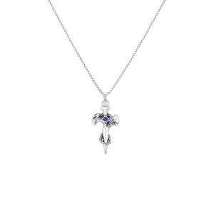 Gothic titanium steel chain necklace with sword and snake pendant and blue zircon stone
