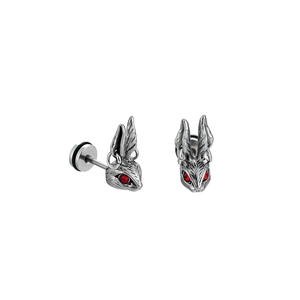Punk style rabbit stud earrings in vintage silver with red crystal eyes for men and women