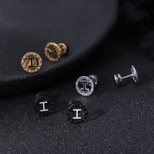 Lot de boucles d'oreilles en acier titane avec motif lettre H en or, argent et noir