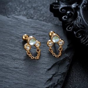 Boucles d'oreilles pendantes en acier titane doré avec pierre de lune et zircone
