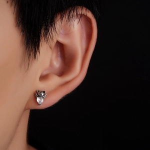 Titanium steel heart panda stud earrings for women with white heart-shaped zircon stones