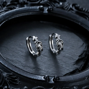Vintage Titanium Steel Rose Stud Earrings Retro Gothic Rhinestone Flower Hoop Earrings For Women Men Fashion Jewelry Gift