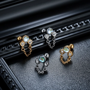 Boucles d'Oreilles Clous à Franges en Acier Titane Strass pour Hommes Femmes Mode Incrusté Opale Artificielle Bijoux de Chaîne