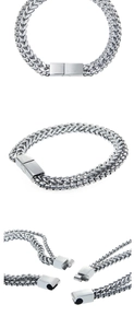 Close-up of double-layer titanium steel bracelet showing wheat chain and magnetic clasp