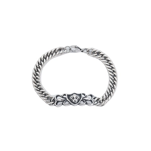 Retro lion head cuban link bracelet for men in silver titanium steel with lobster clasp