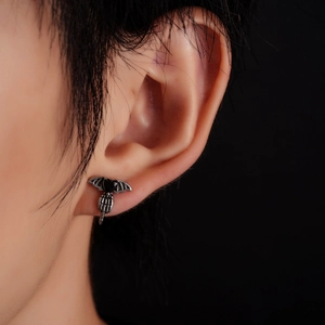 Gothic titanium steel bat wing earrings with heart and skull hand pendant for men and women