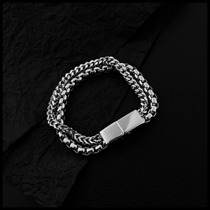 Minimalist Titanium Steel Double Layered Braided Bracelet For Men Women Polished Rectangular Clasp Fashion Industrial Jewelry Gift